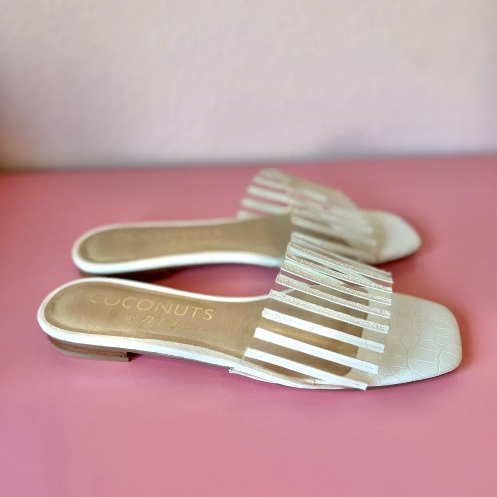Up Late White Crocodile-Embossed Slide Sandals from Coconuts by Matisse